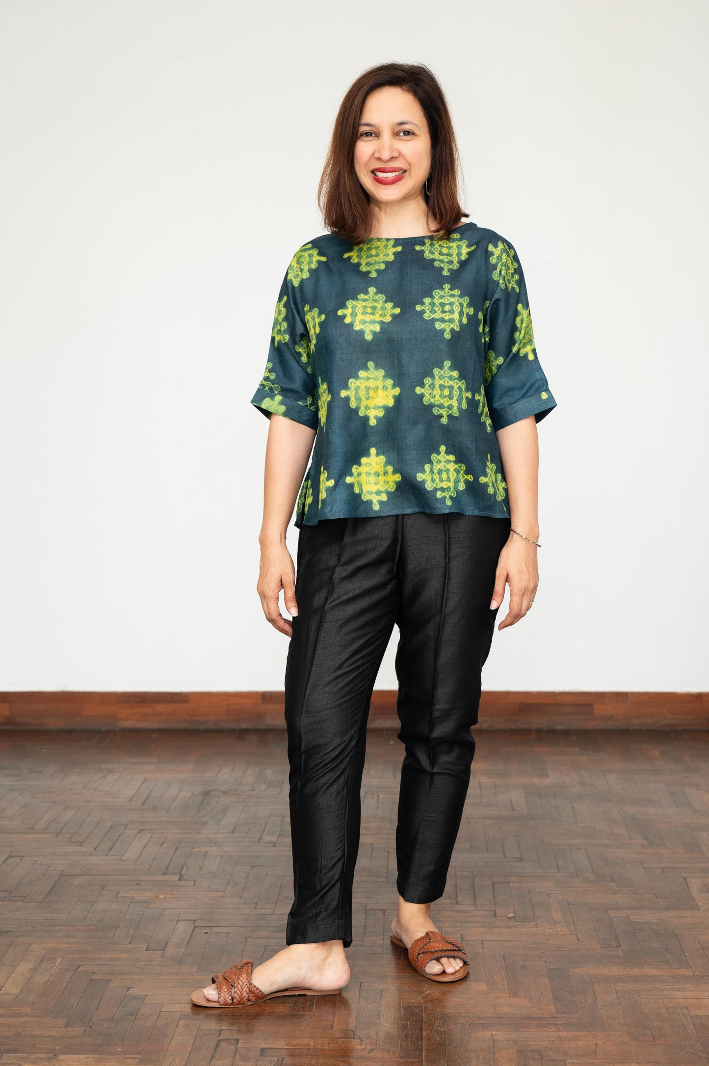 Blue and Green Mura Shibori Blouse