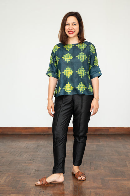 Blue and Green Mura Shibori Blouse