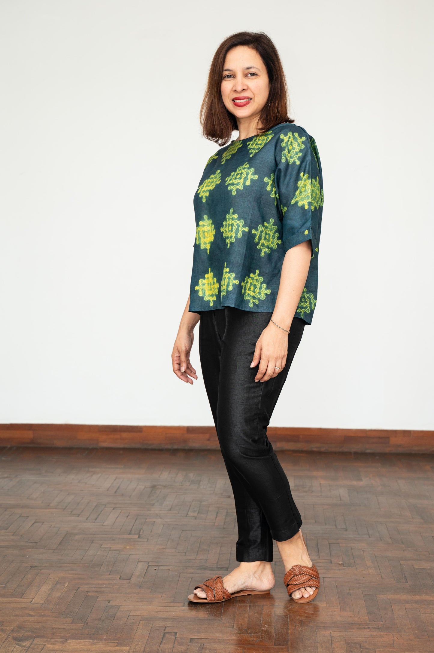 Blue and Green Mura Shibori Blouse