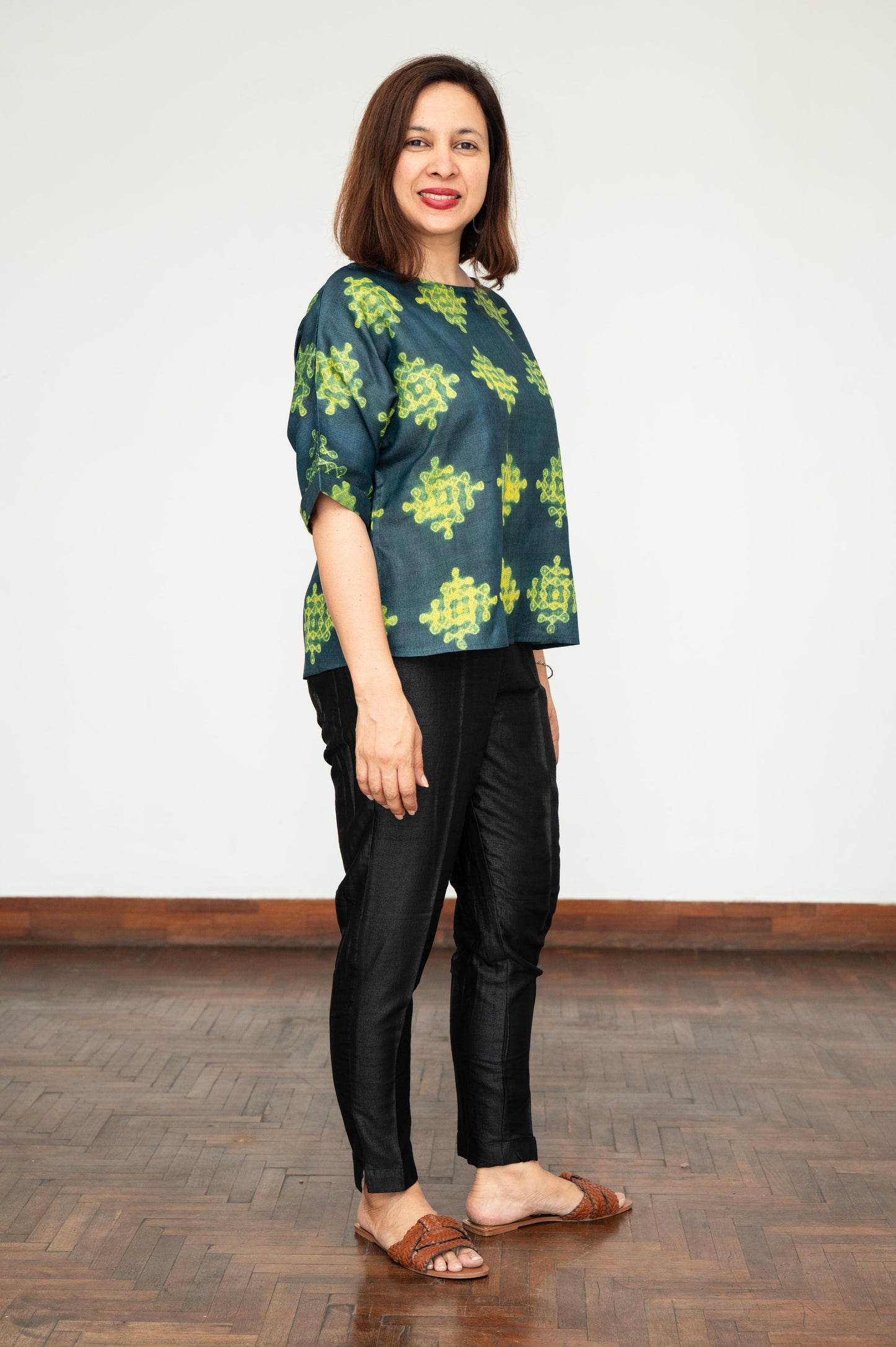 Blue and Green Mura Shibori Blouse