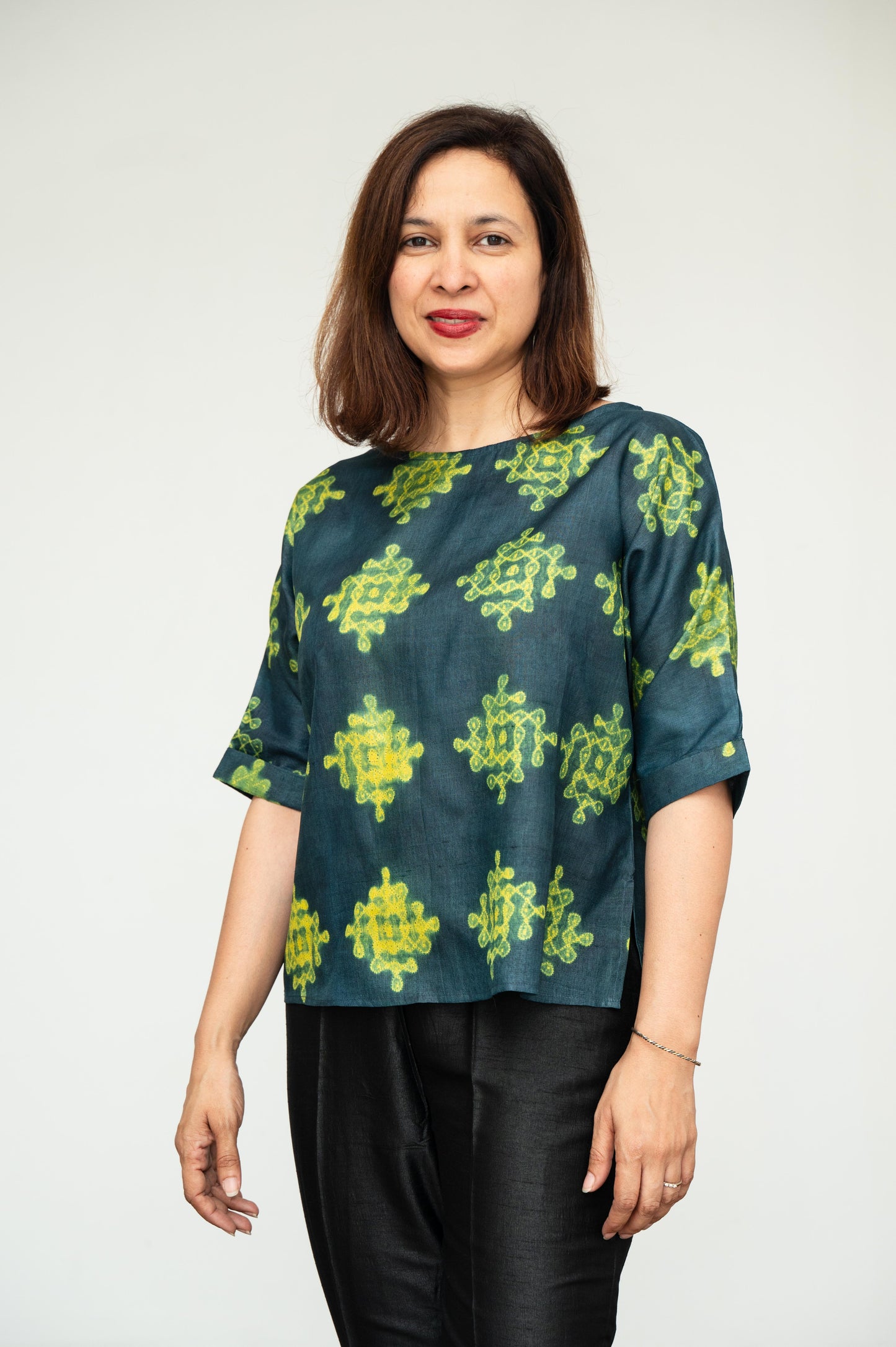 Blue and Green Mura Shibori Blouse