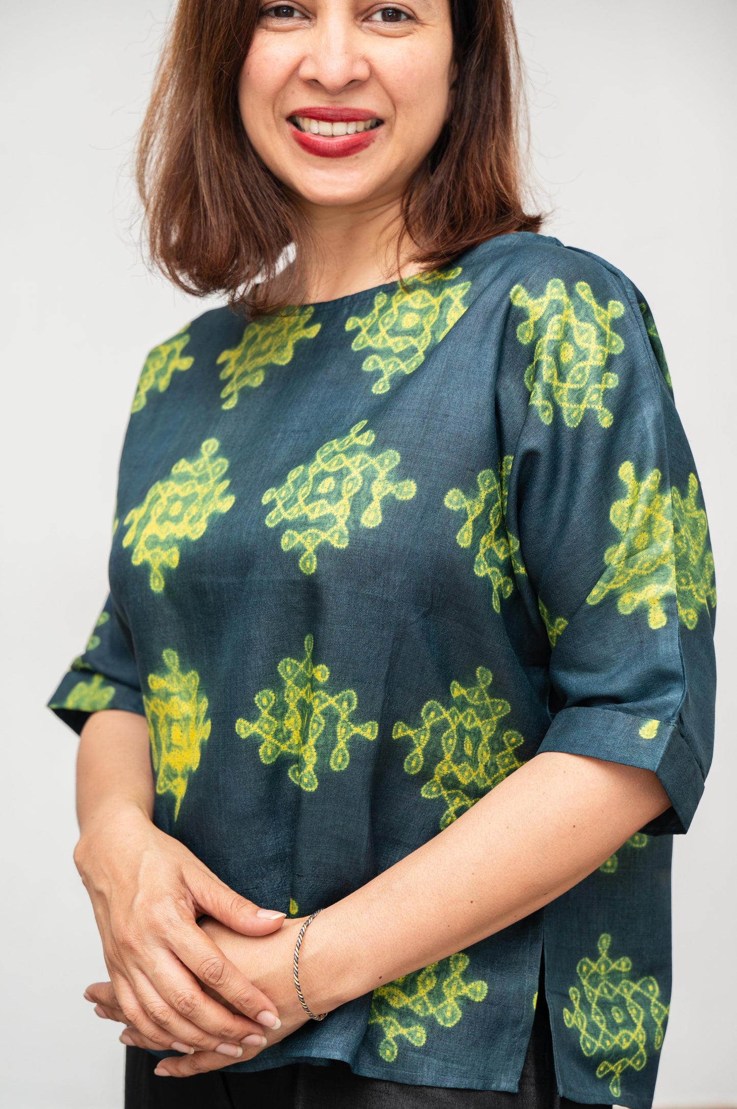 Blue and Green Mura Shibori Blouse