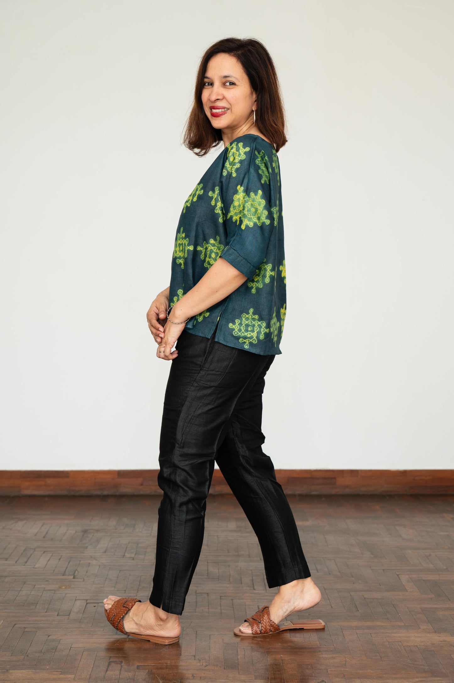 Blue and Green Mura Shibori Blouse