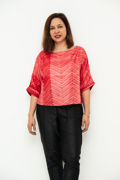 Pink Shibori Tussar Silk Blouse