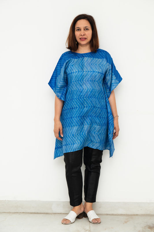 Blue Tussar Silk Shibori Kaftan
