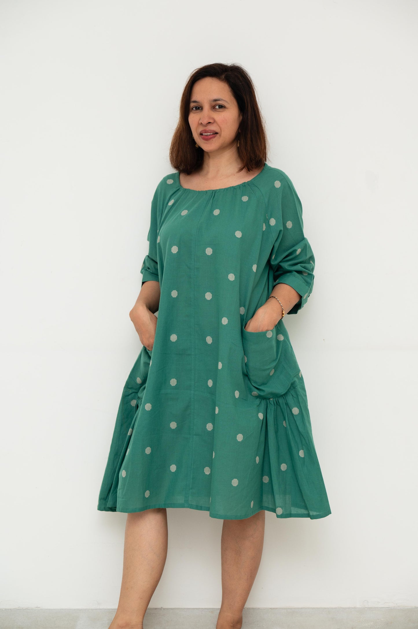 Green Polka Pocket Cotton Dress