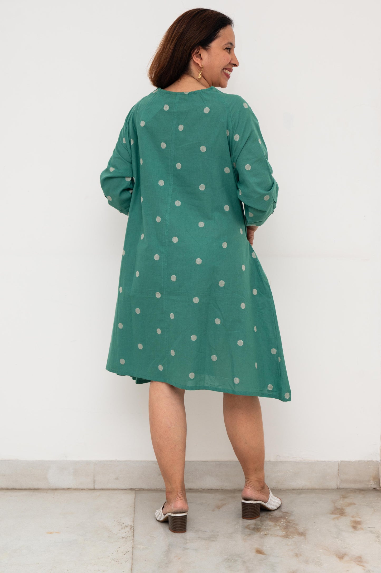 Green Polka Pocket Cotton Dress