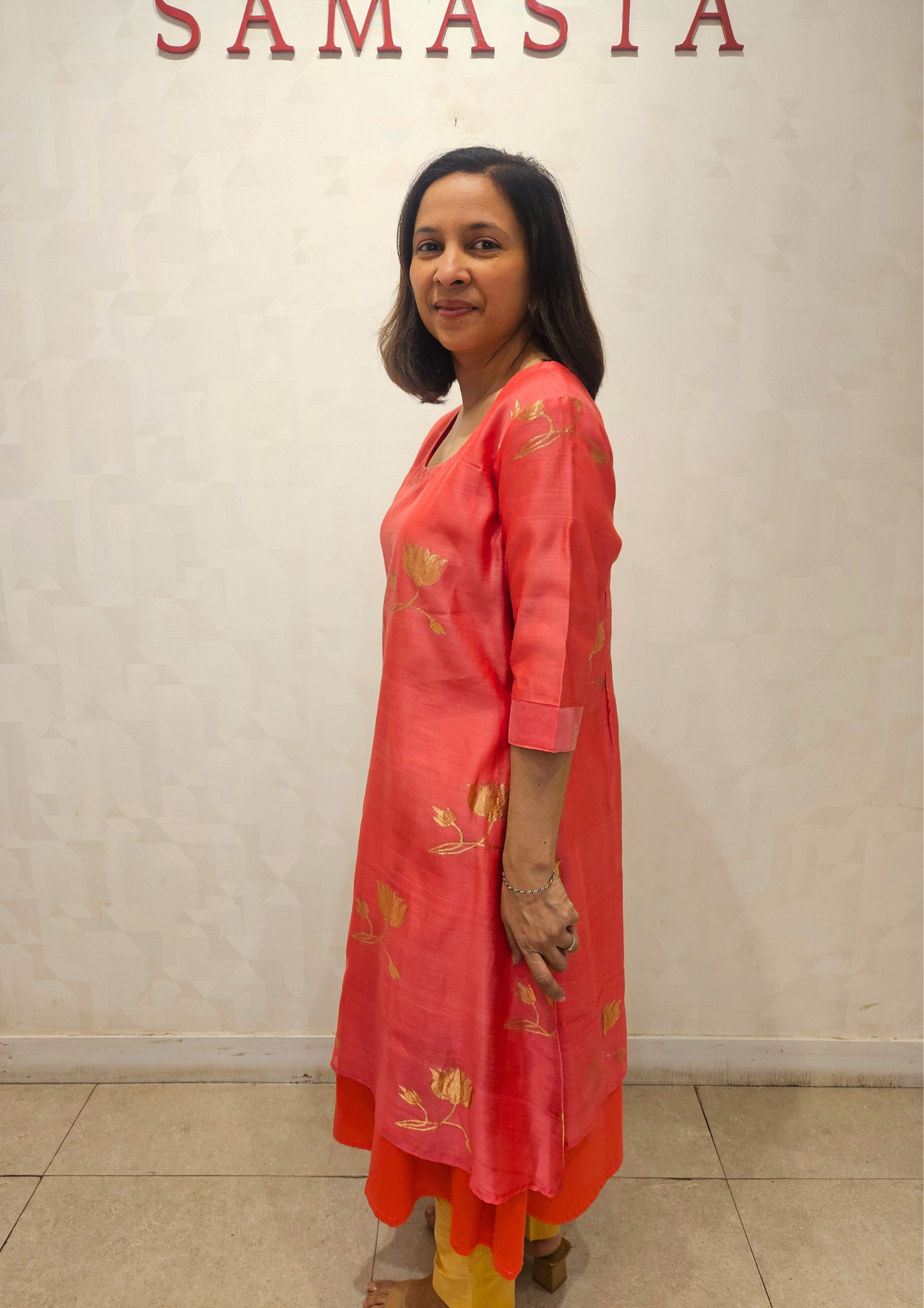 Pink Lotus Boota Double Layer Chanderi Silk Dress