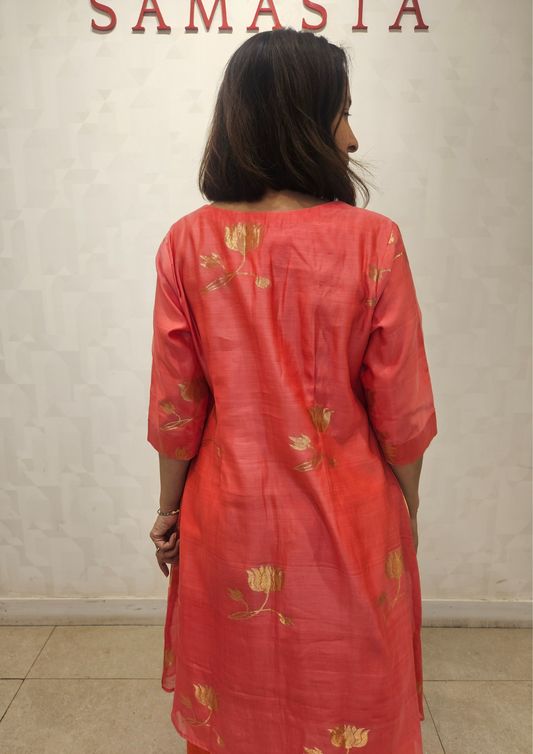 Pink Lotus Boota Double Layer Chanderi Silk Dress