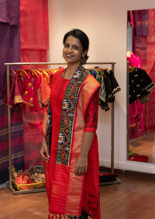 Red Matka Jamdani Kurta