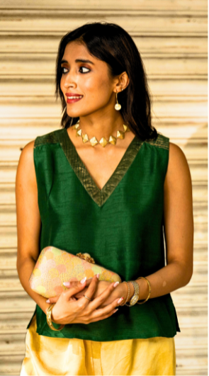 Green Modal Silk Sleeveless Blouse