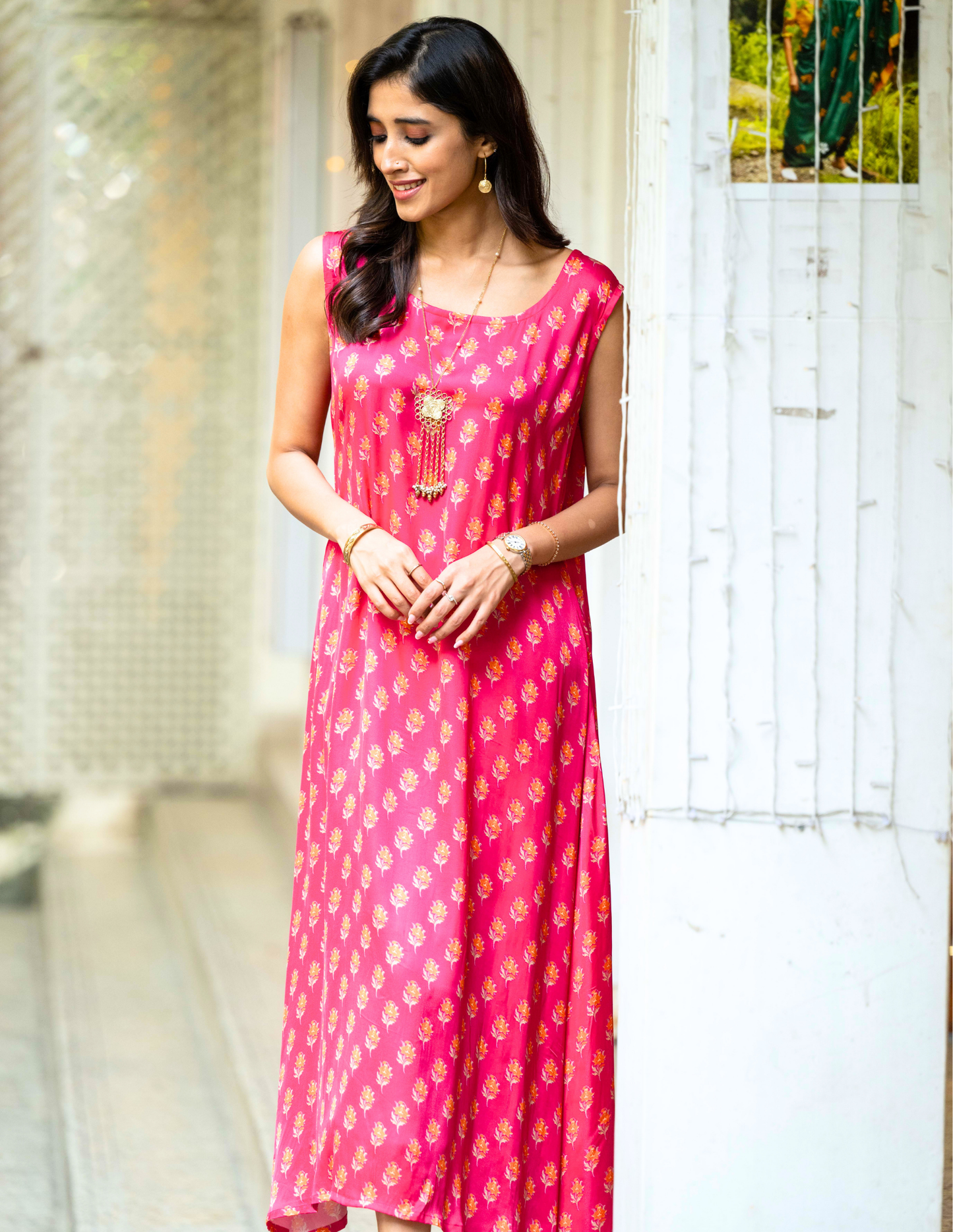 Pink Sleeveless Modal Silk Dress