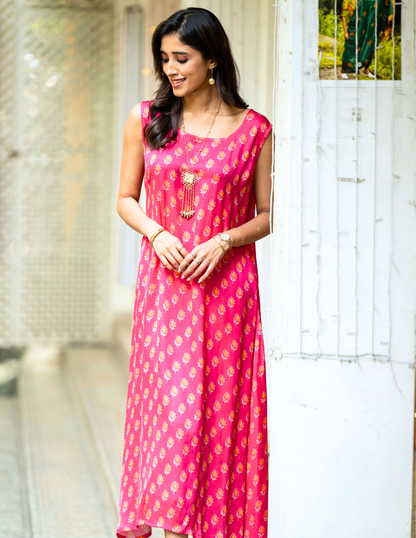 Pink Sleeveless Modal Silk Dress