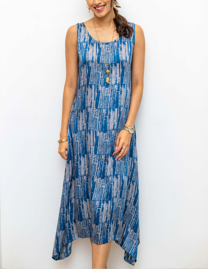 Blue sleeveless Modal silk dress