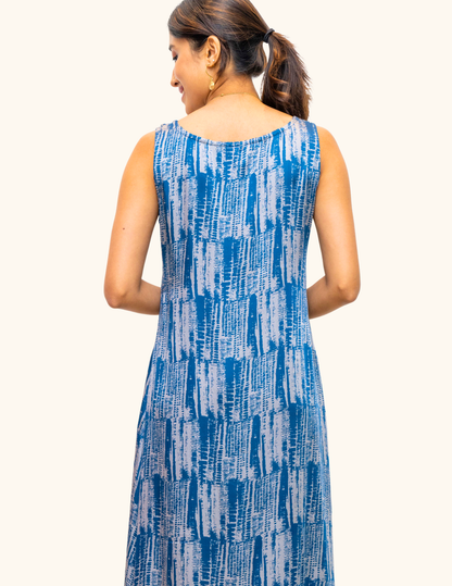 Blue sleeveless Modal silk dress