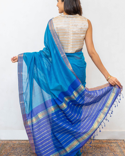 Blue Mangalagiri Cotton Saree