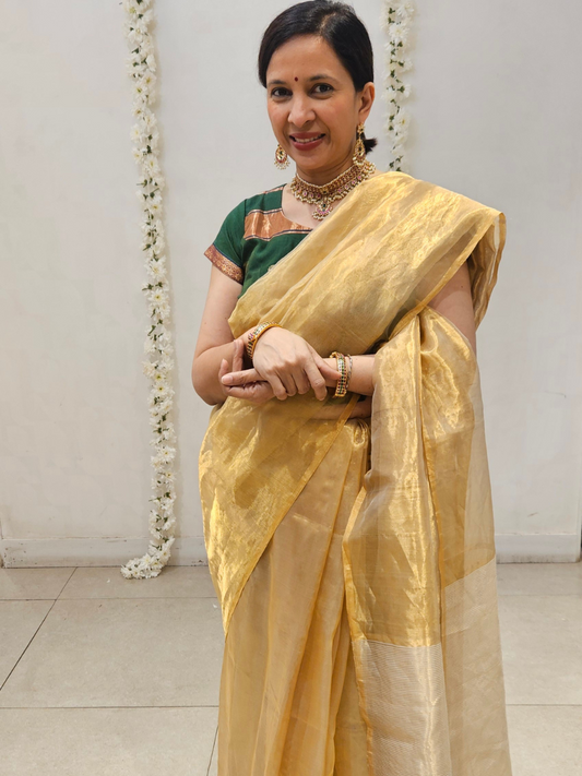 Green Maheswari Silk Cotton Short Sleeve Blouse