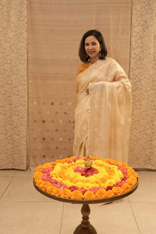 Off White Lucknow Chikankari Saree