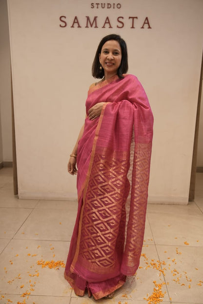 Pink Jamdani Pallu Matka Silk Saree