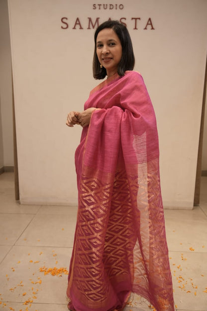 Pink Jamdani Pallu Matka Silk Saree