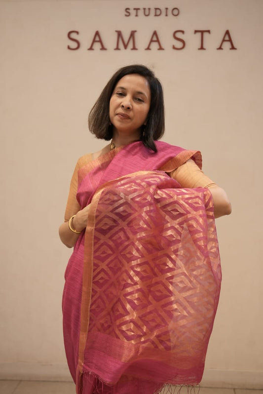 Pink Jamdani Pallu Matka Silk Saree
