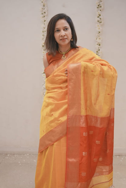 Red Deepam Neck Silk Tissue Sleeveless  Blouse