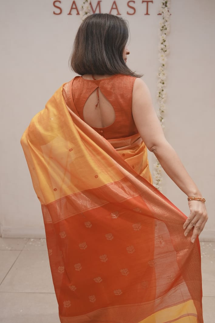 Red Deepam Neck Silk Tissue Sleeveless  Blouse