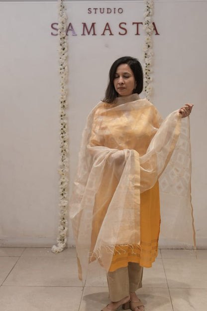 White Jamdani Muslin Silk Dupatta