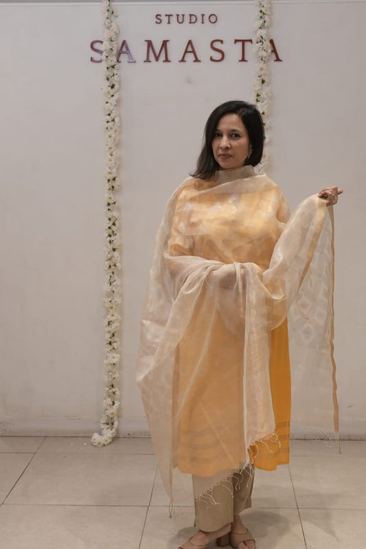 White Jamdani Muslin Silk Dupatta