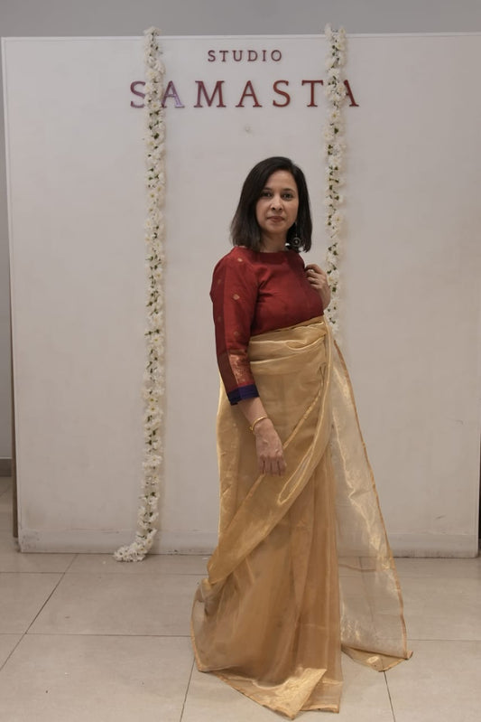 Maroon Maheswari Silk Cotton Sp Cut Blouse
