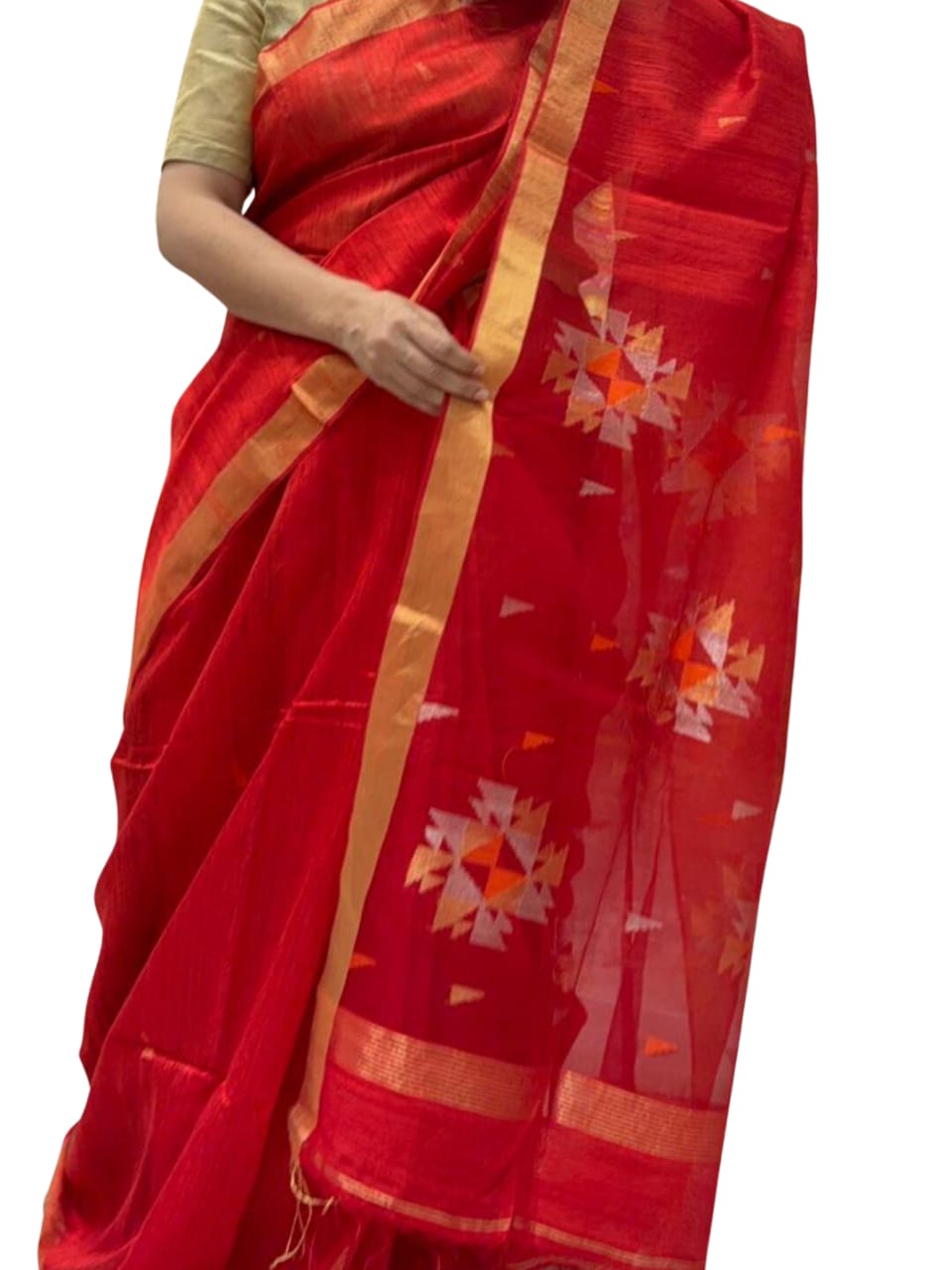 Red Jamdani  Matka Silk Saree