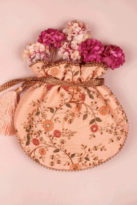 Floral Creeper Potli Bag Peach AM-PT-0619-0028