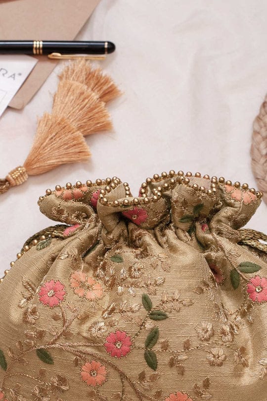 Floral Creeper Gold Potli Bag AM-PT-0620-0010