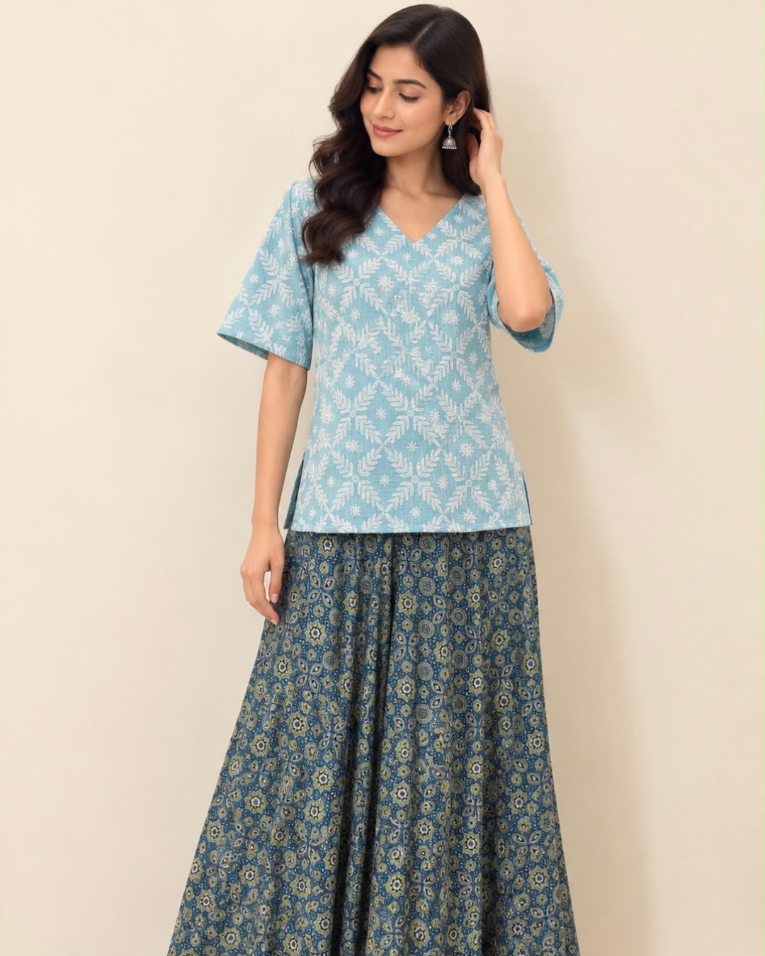 Blue Chikankari Embroidery Cotton Top