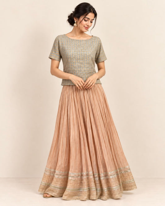 Grey Small Checks Silver And Gold Chanderi Silk Bouse
