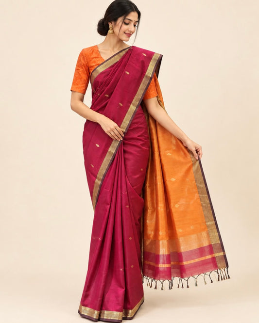 Pink Buta Maheswari Silk Cotton Saree