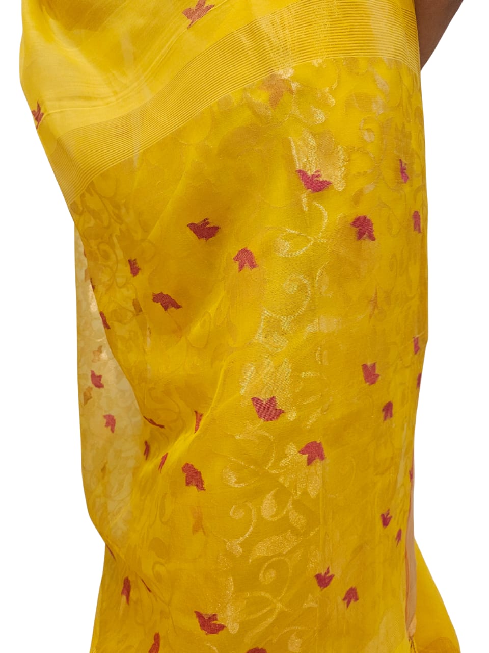Yellow Jamdani Flower Booti Noil Silk Saree