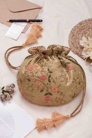 Floral Creeper Gold Potli Bag AM-PT-0620-0010