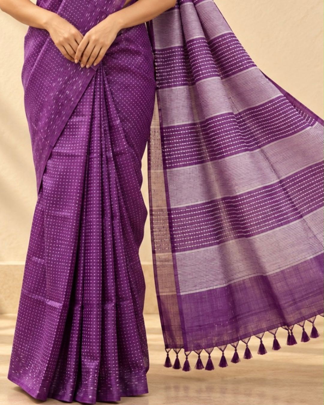 Purple Hand Woven Chhattisgarh Tussar Silk Saree