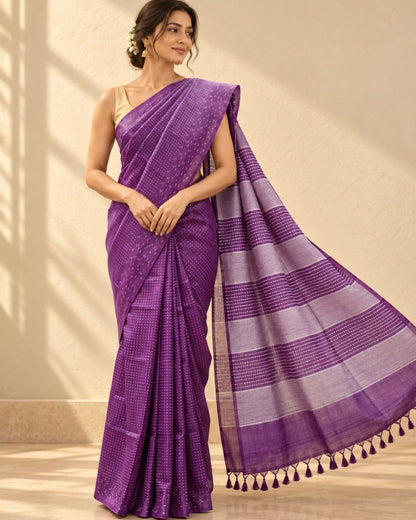 Purple Hand Woven Chhattisgarh Tussar Silk Saree