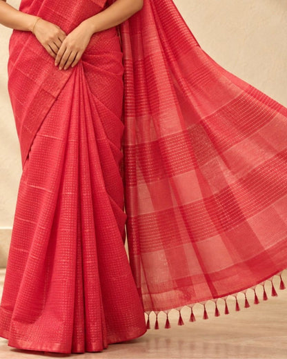 Red Hand Woven Chhattisgarh Tussar Silk Saree