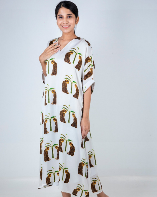 White Leopard Print Modal Silk Dress