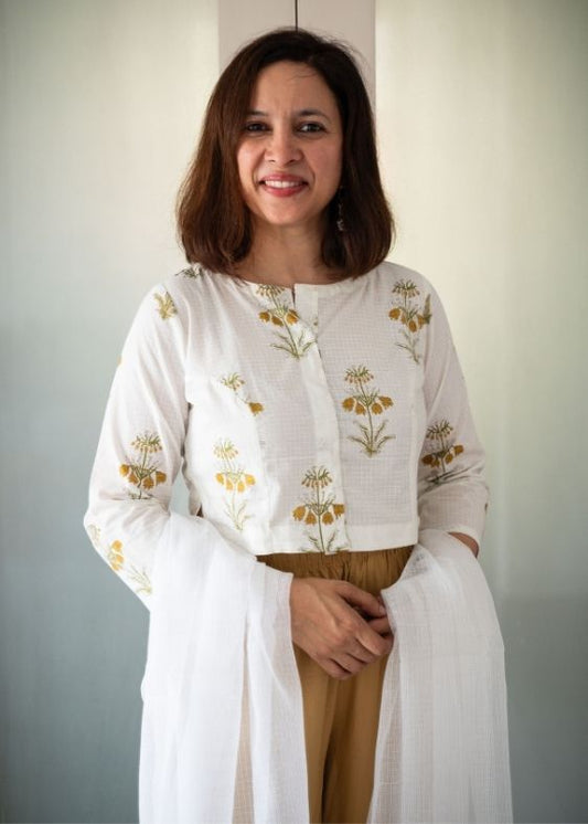 White Printed Cotton Blouse