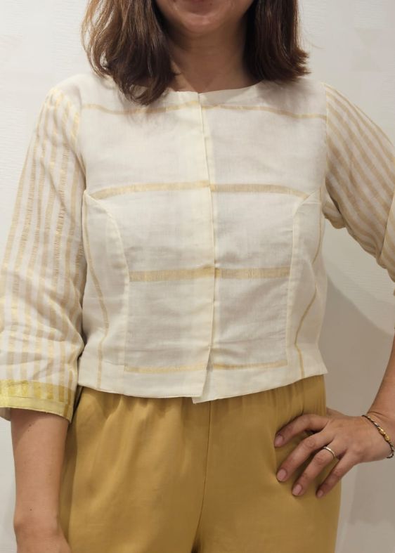 White and Gold Stripes Cotton Blouse