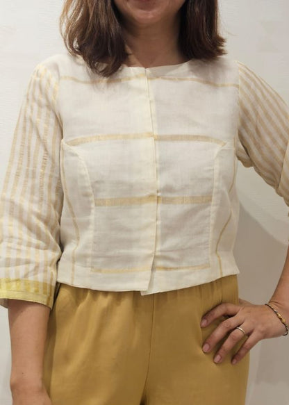 White and Gold Stripes Cotton Blouse