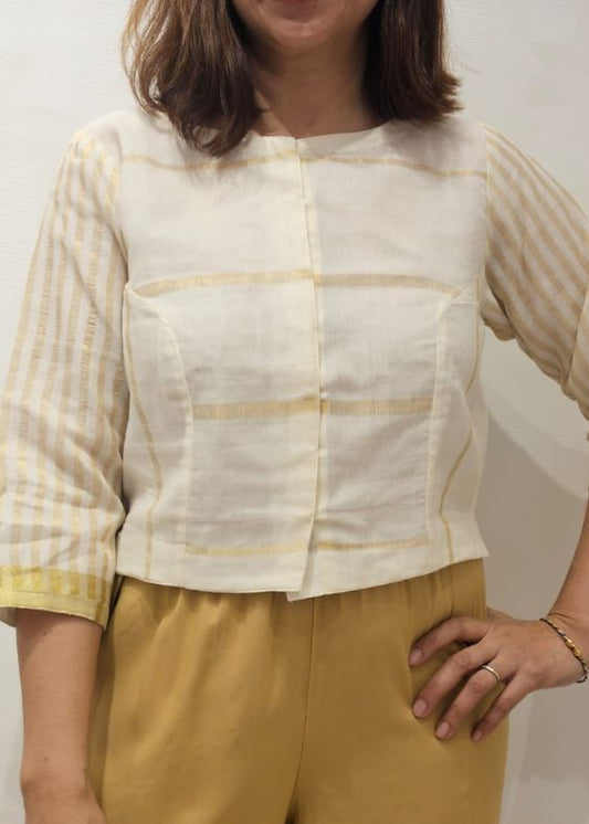 White and Gold Stripes Cotton Blouse