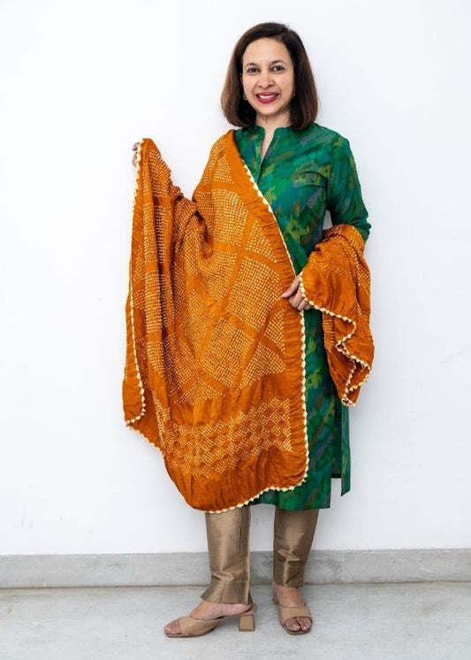 Yellow Gajji Silk Bandhini Dupatta