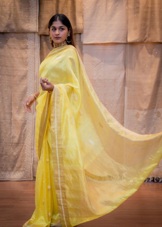 Yellow Silk Chanderi Saree