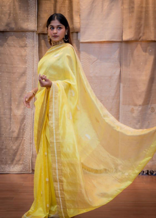 Yellow Silk Chanderi Saree
