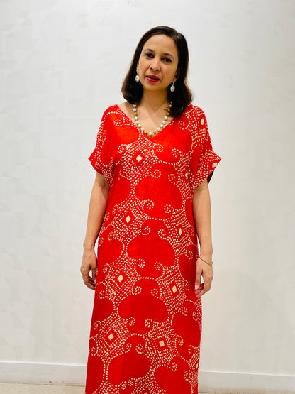 Red silk batik dress